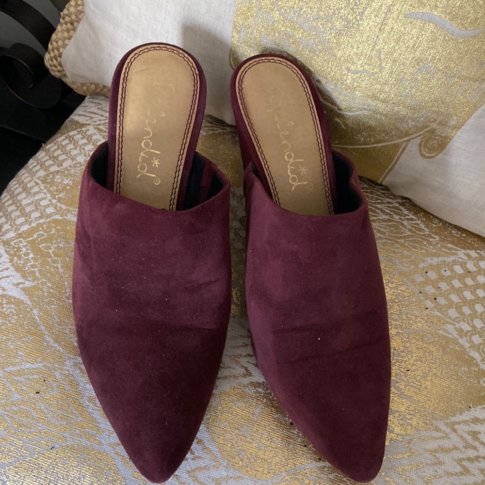 Burgundy suede mules size 7